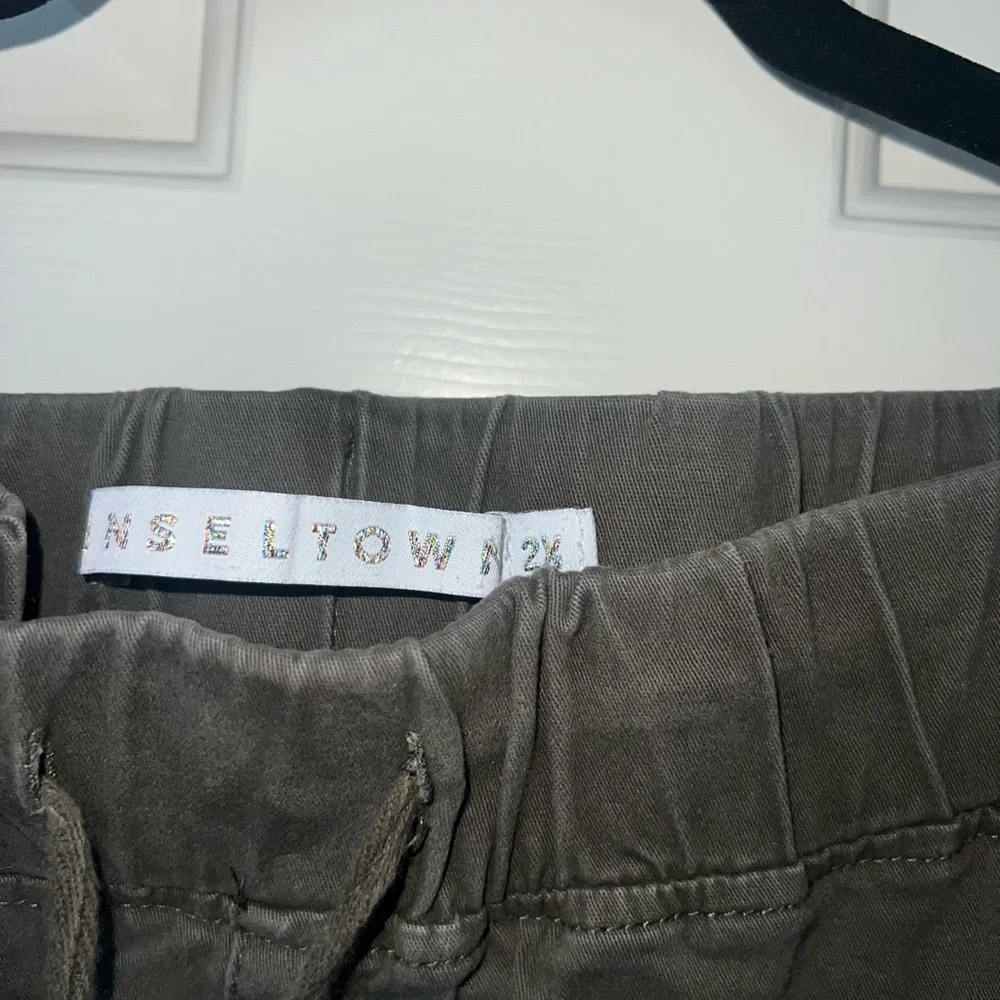 Women’s Drawstring Cargo Joggers Lagenlook Hunter Olive Green Pants Size 2X‎
